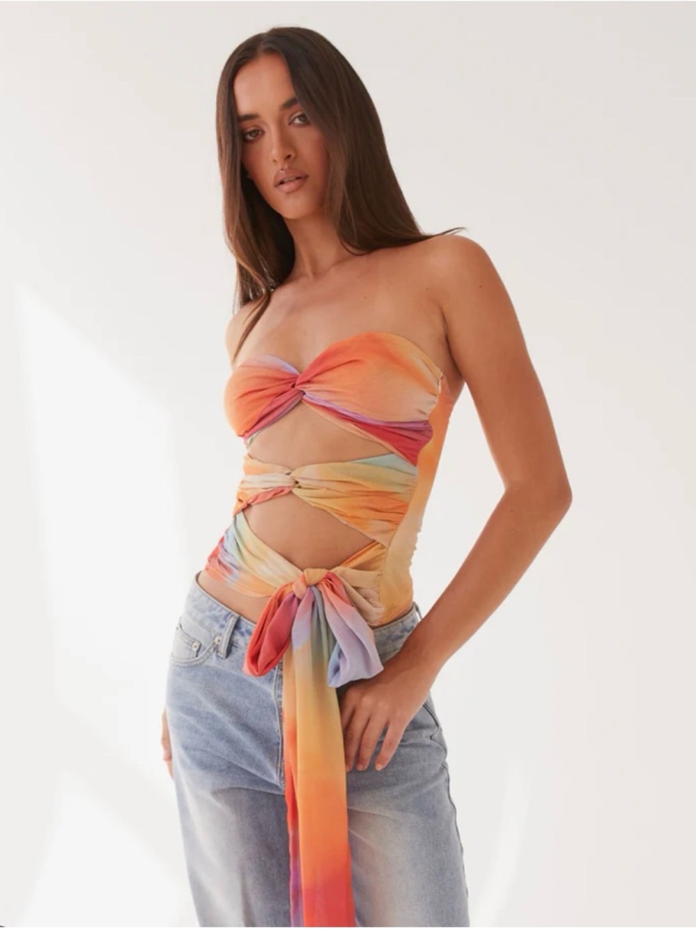Peppermayo Multicolor Draped Tie-Front Cami Top